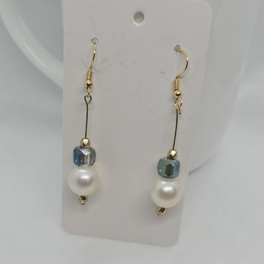 Gold and Pearl Bead Drop Earrings